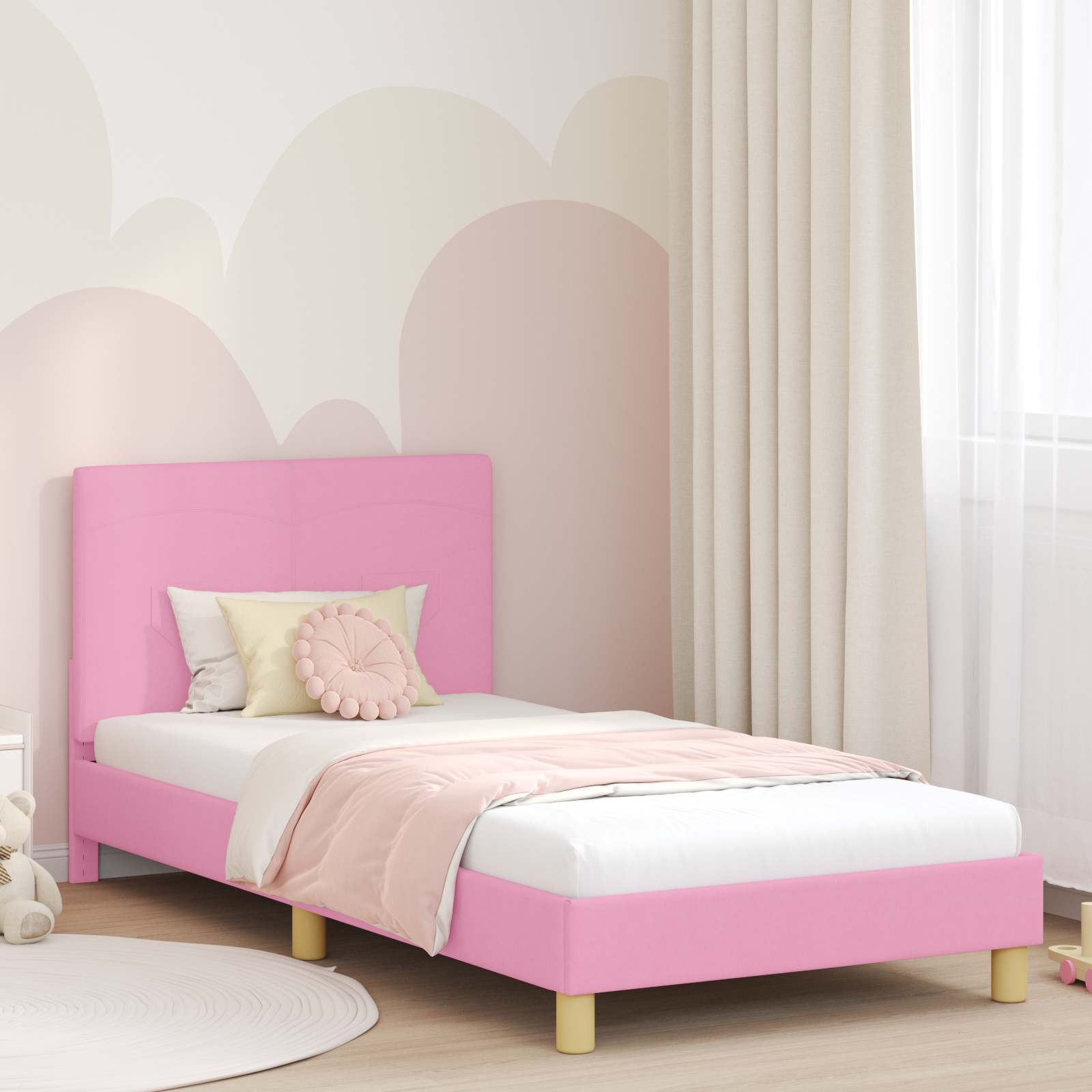 Bedframe voor kinderen met hoofdbord Roze 90 x 190 cm Stof