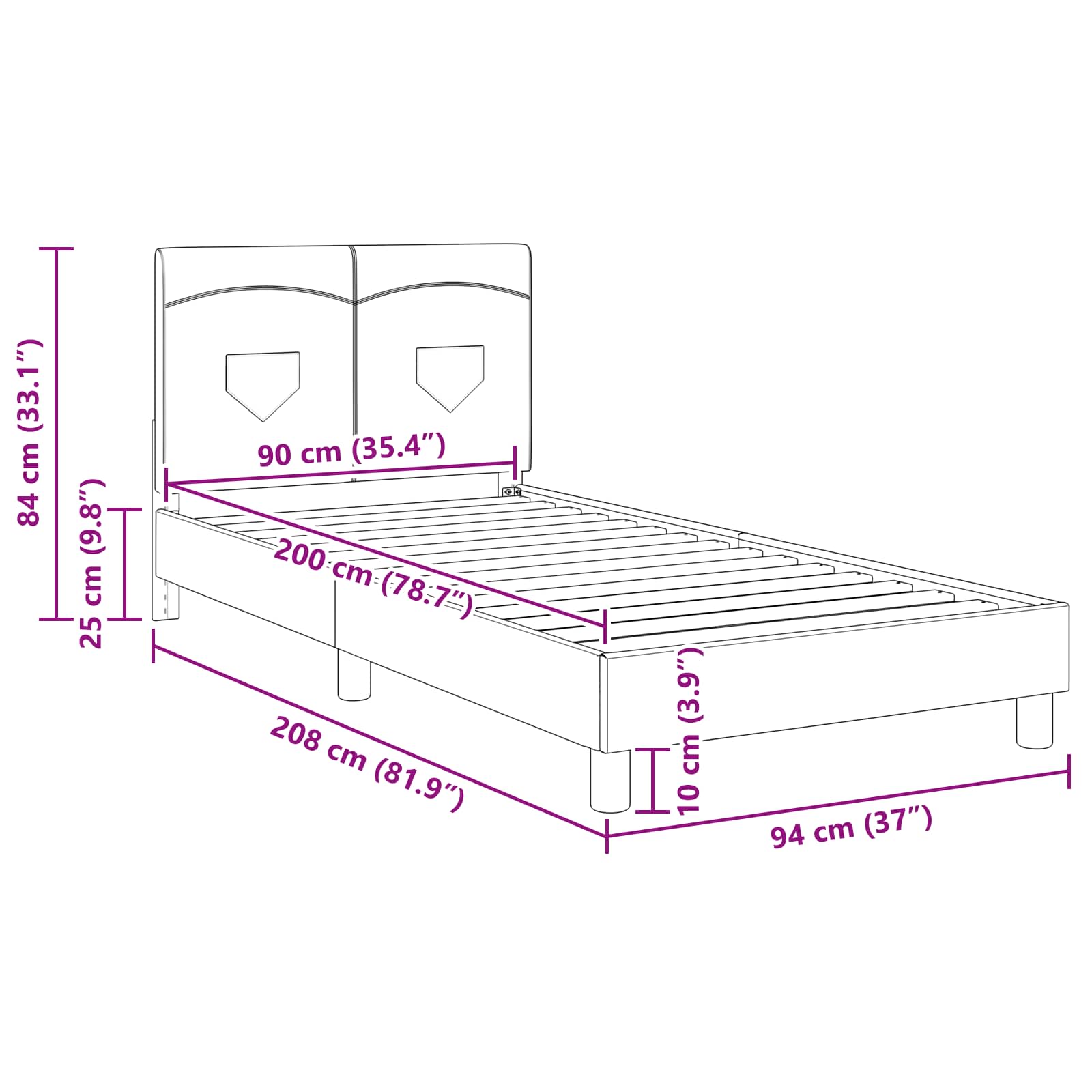 Bedframe voor kinderen met hoofdbord Lichtgrijs 90 x 200 cm