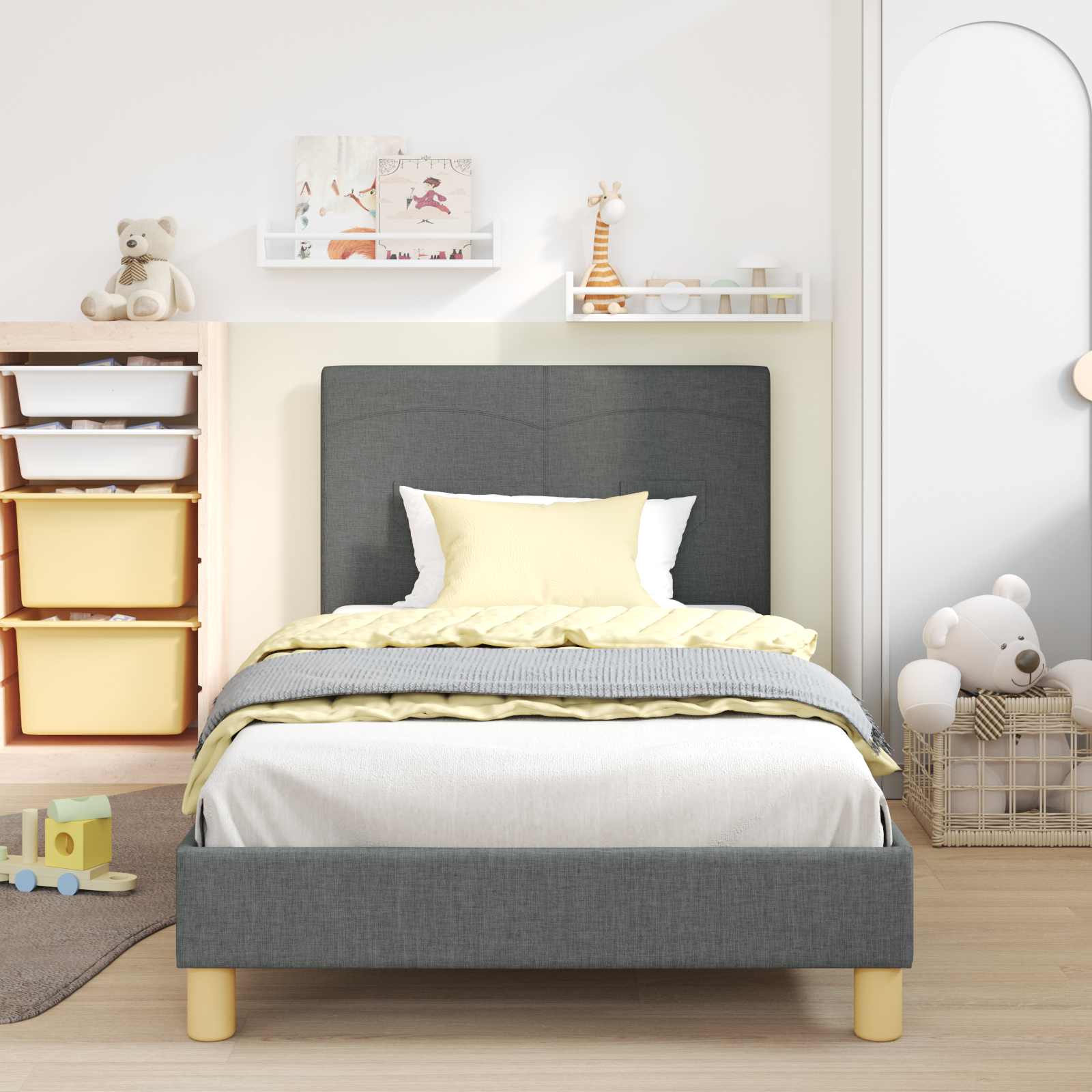 Bedframe voor kinderen met hoofdbord Donkergrijs 90 x 200 cm