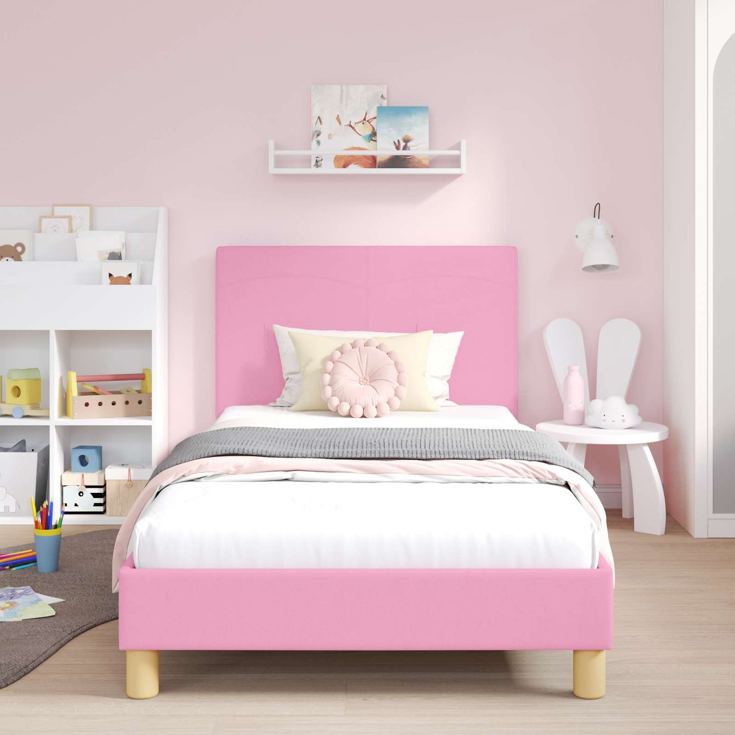 Bedframe voor kinderen met hoofdbord Roze 90 x 200 cm Stof