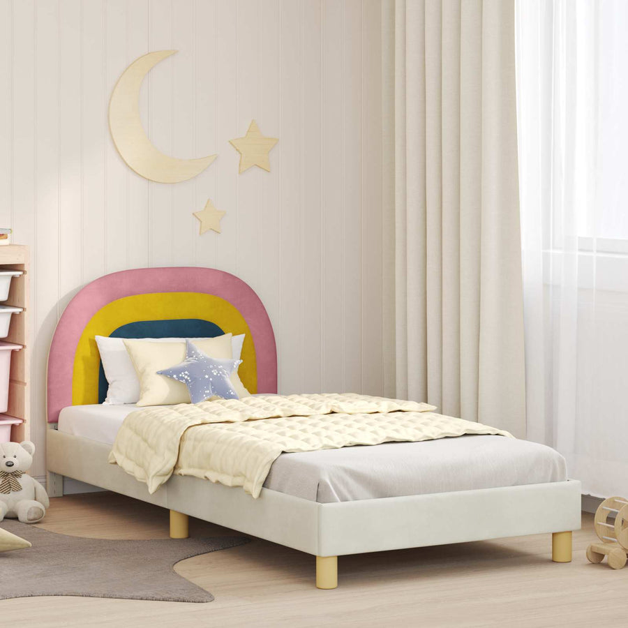 Bedframe voor kinderen met hoofdbord Crème 90 x 190 cm Fluweel