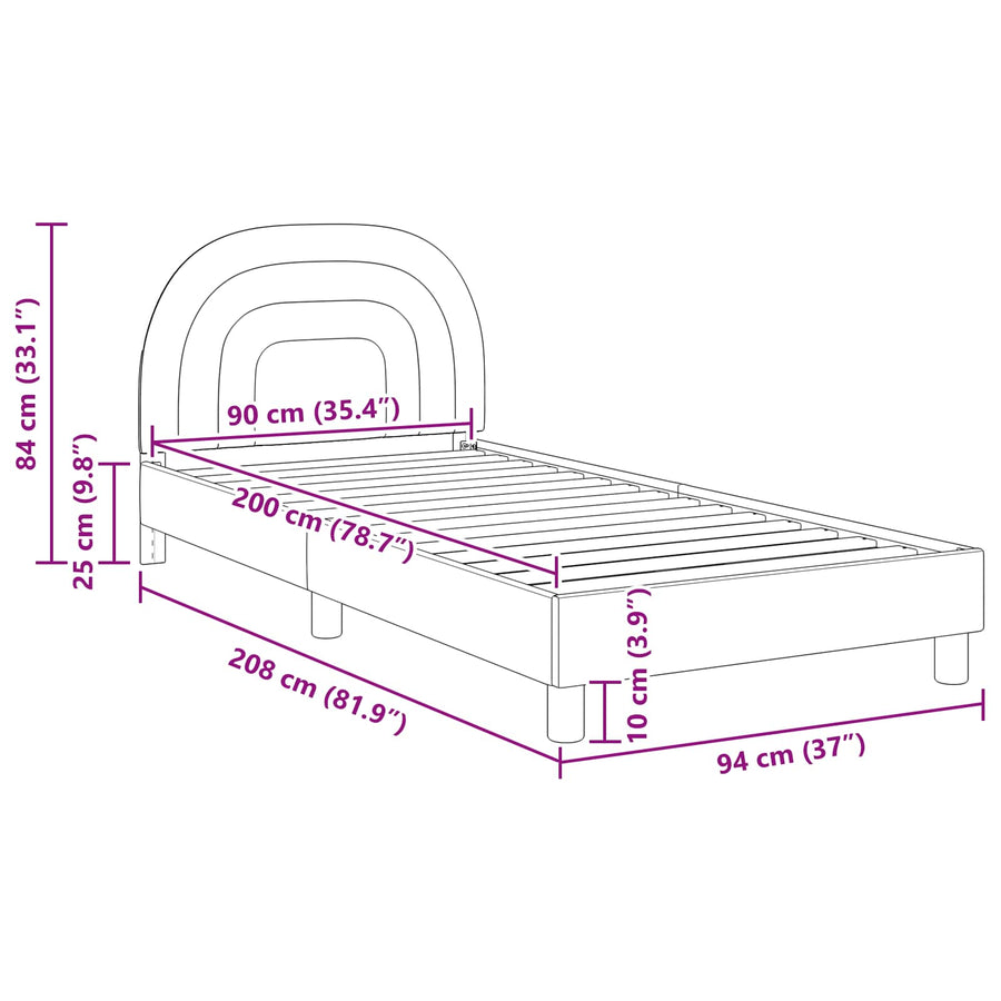 Bedframe voor kinderen met hoofdbord Crème 90 x 200 cm Fluweel