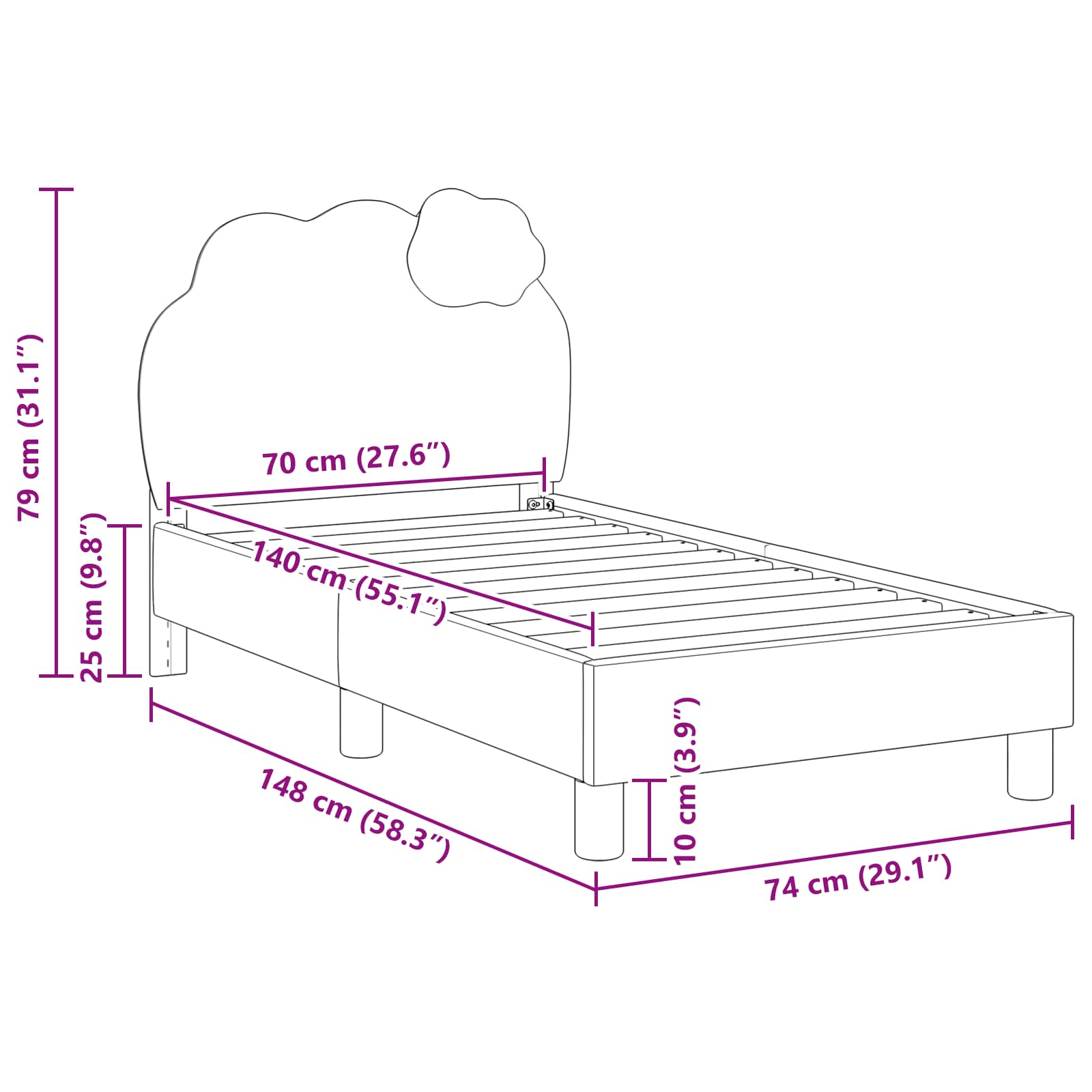 Peuterbedframe met hoofdbord met hoofdeinde Roze 70 x 140 cm PU