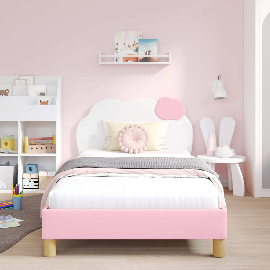 Bedframe voor kinderen met hoofdbord Roze 90 x 190 cm PU