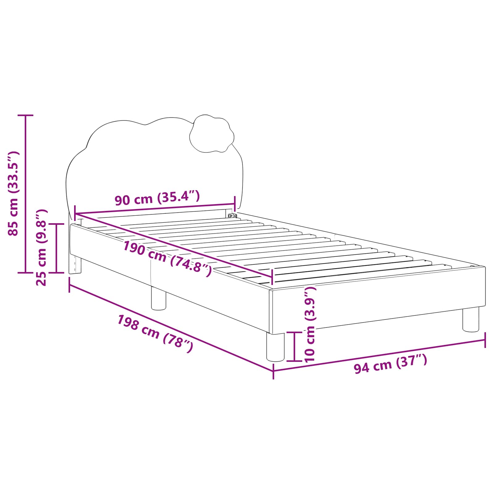 Bedframe voor kinderen met hoofdbord Roze 90 x 190 cm PU