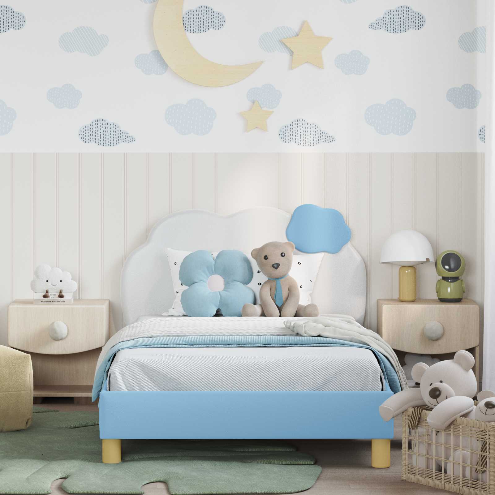 Bedframe voor kinderen met hoofdbord Blauw 90 x 190 cm PU