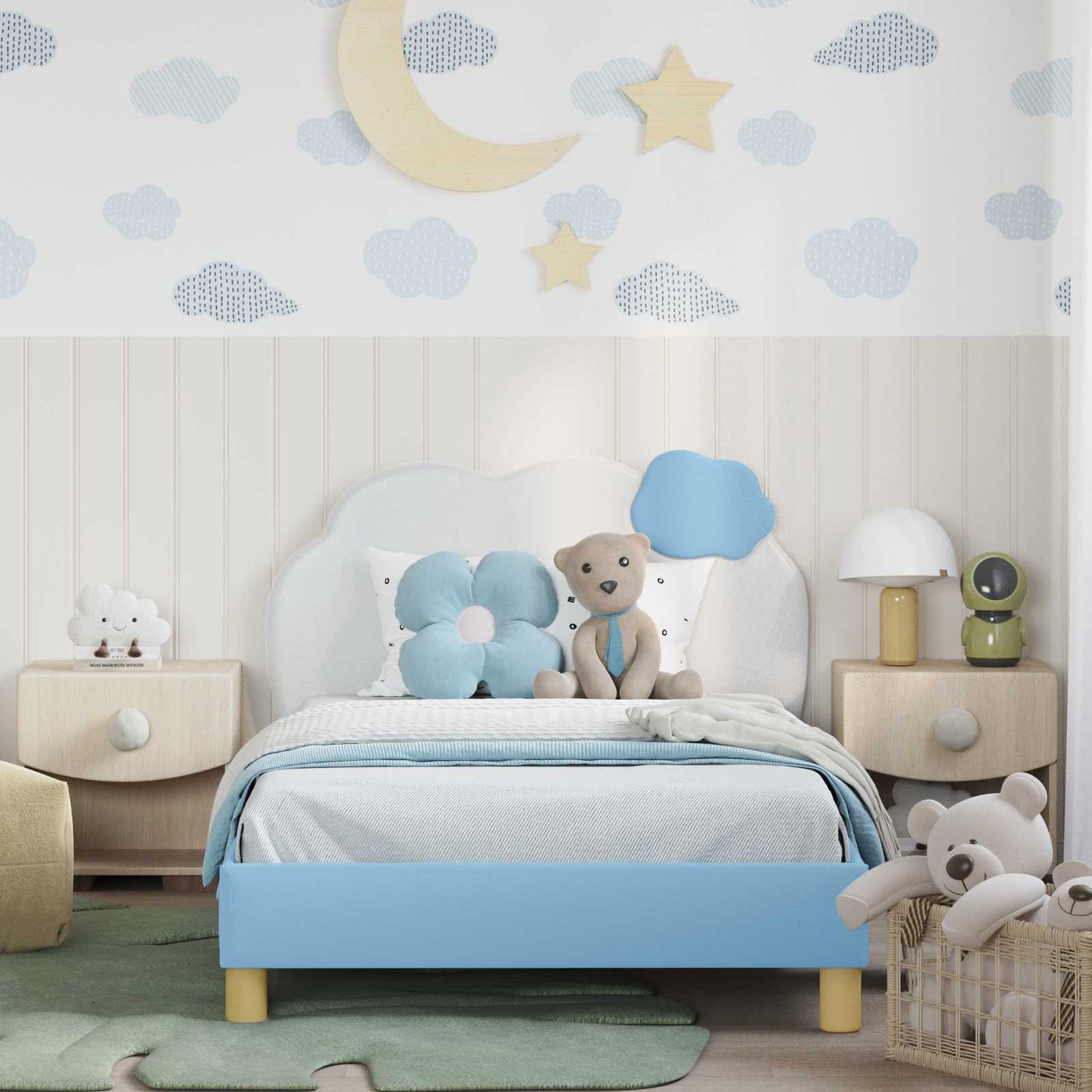 Bedframe voor kinderen met hoofdbord Blauw 90 x 200 cm PU