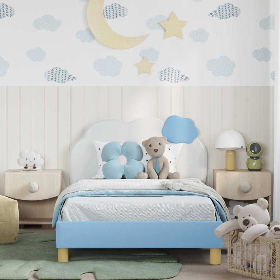 Bedframe voor kinderen met hoofdbord Blauw 90 x 200 cm PU