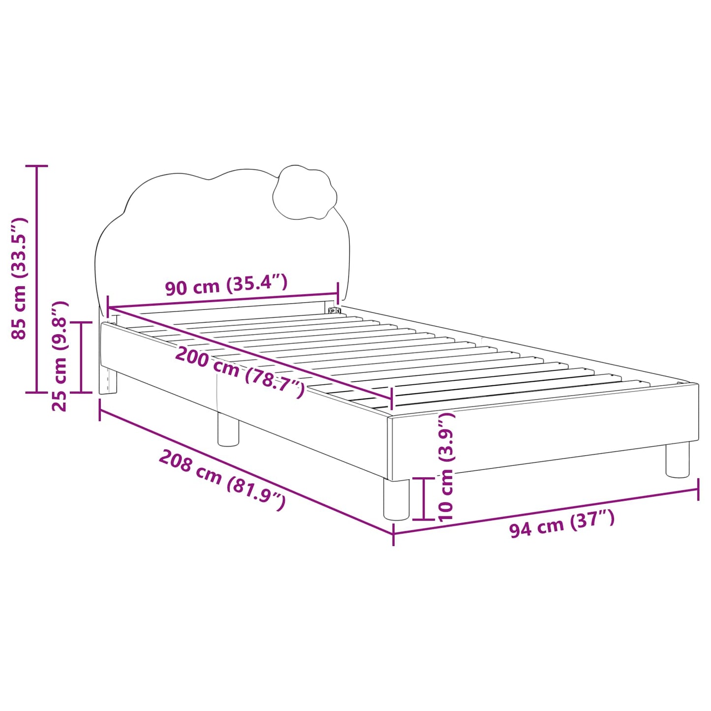 Bedframe voor kinderen met hoofdbord Blauw 90 x 200 cm PU