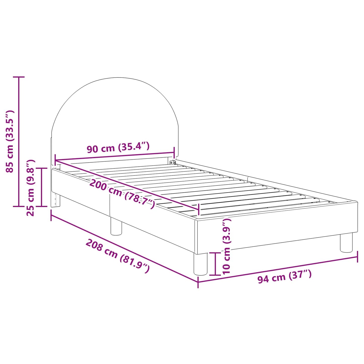 Bedframe voor kinderen met hoofdbord Crème 90 x 200 cm