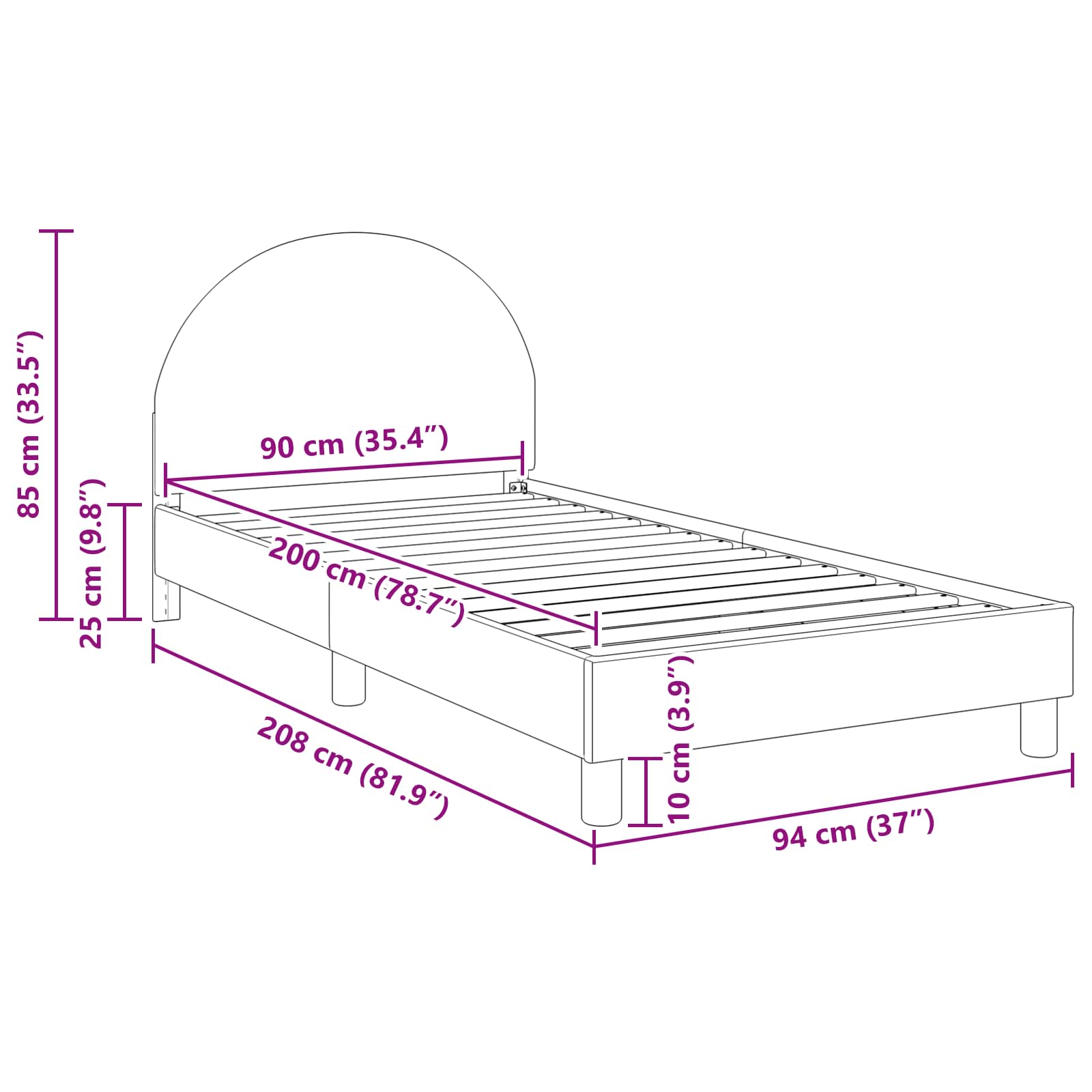 Bedframe voor kinderen met hoofdbord Crème 90 x 200 cm