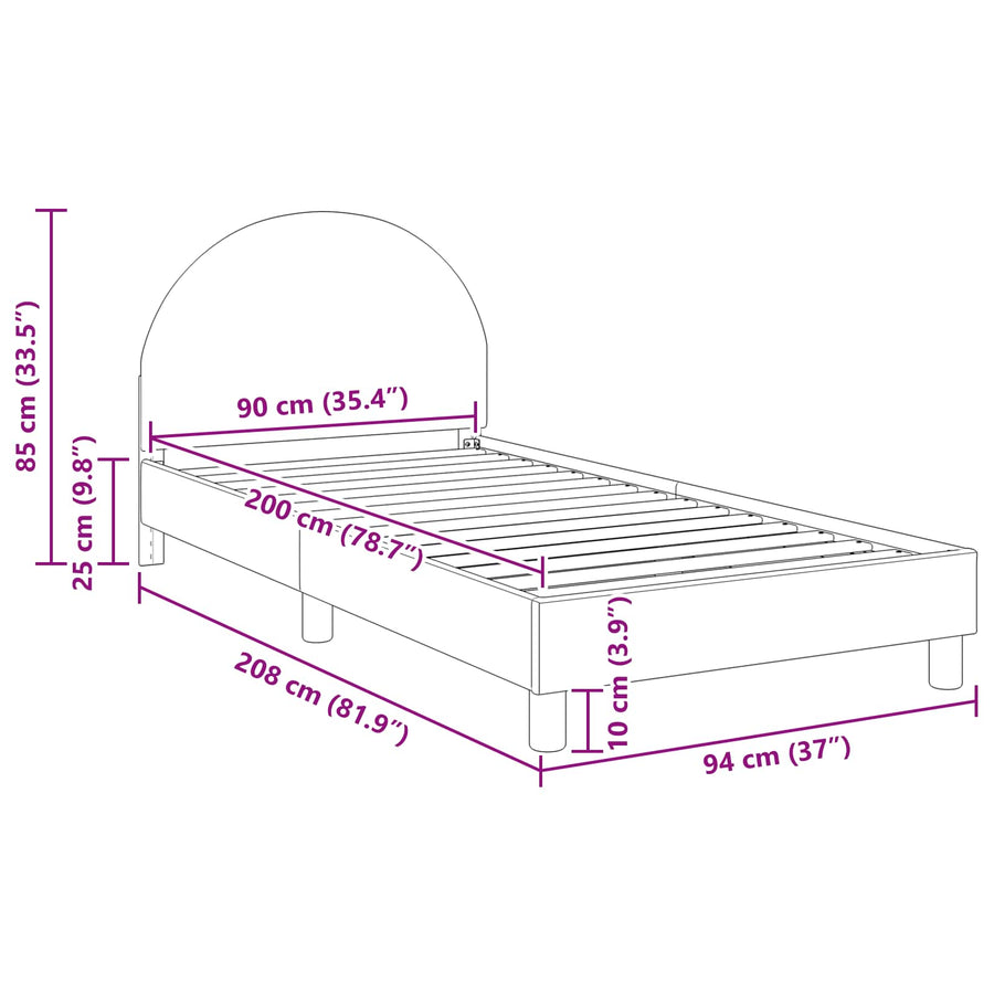 Bedframe voor kinderen met hoofdbord Lichtgrijs 90 x 200 cm