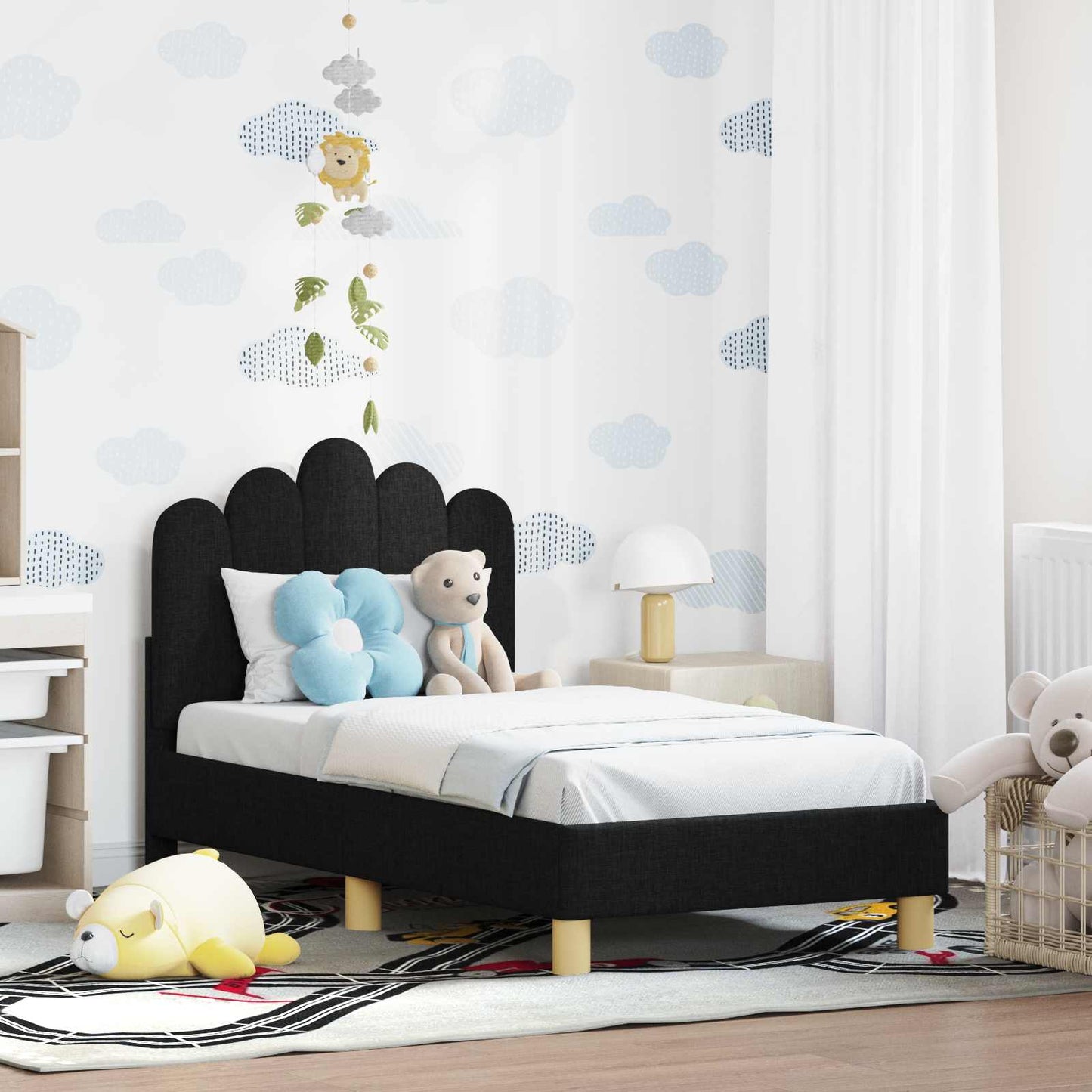 Peuterbedframe met hoofdbord Zwart 70 x 140 cm Stof