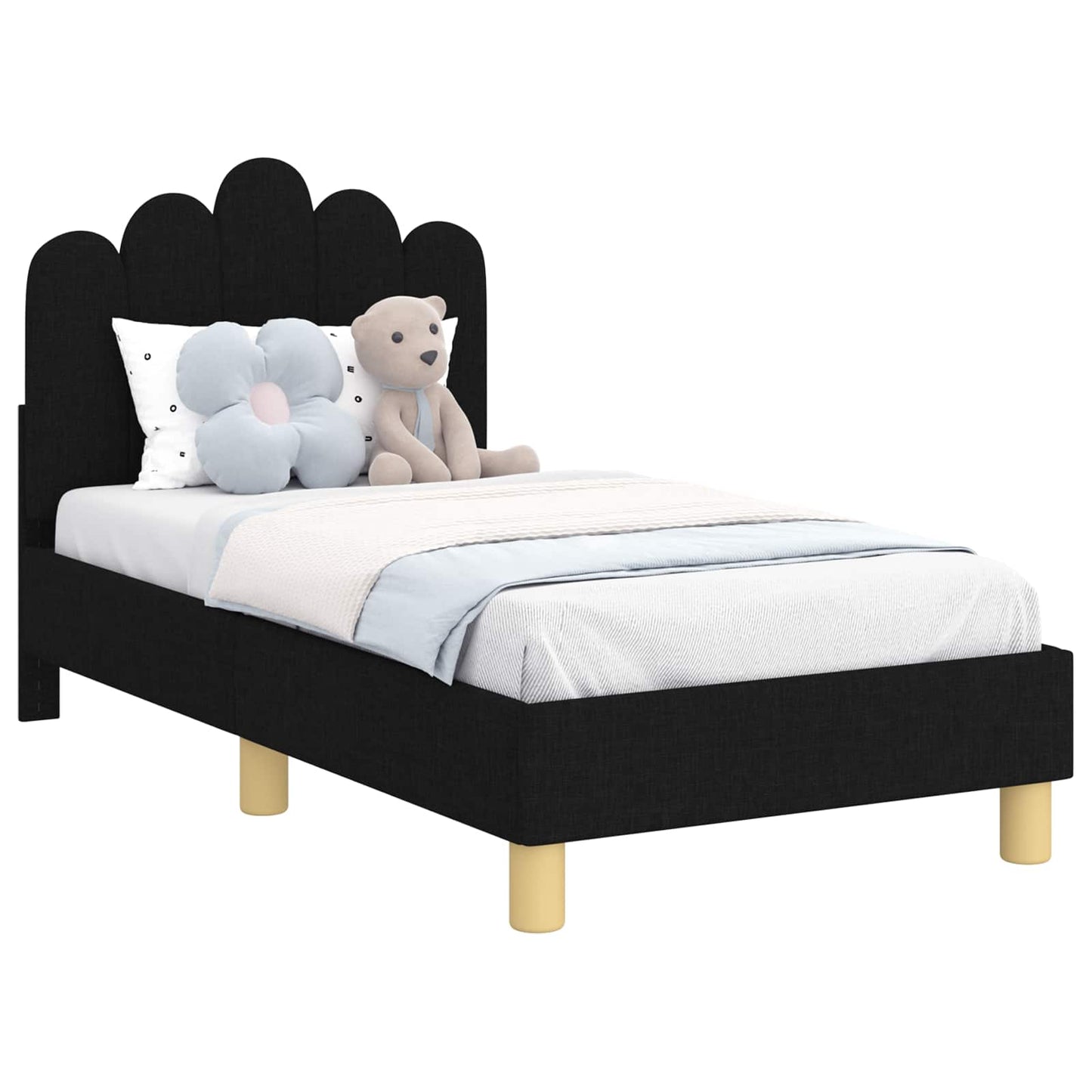 Peuterbedframe met hoofdbord Zwart 70 x 140 cm Stof