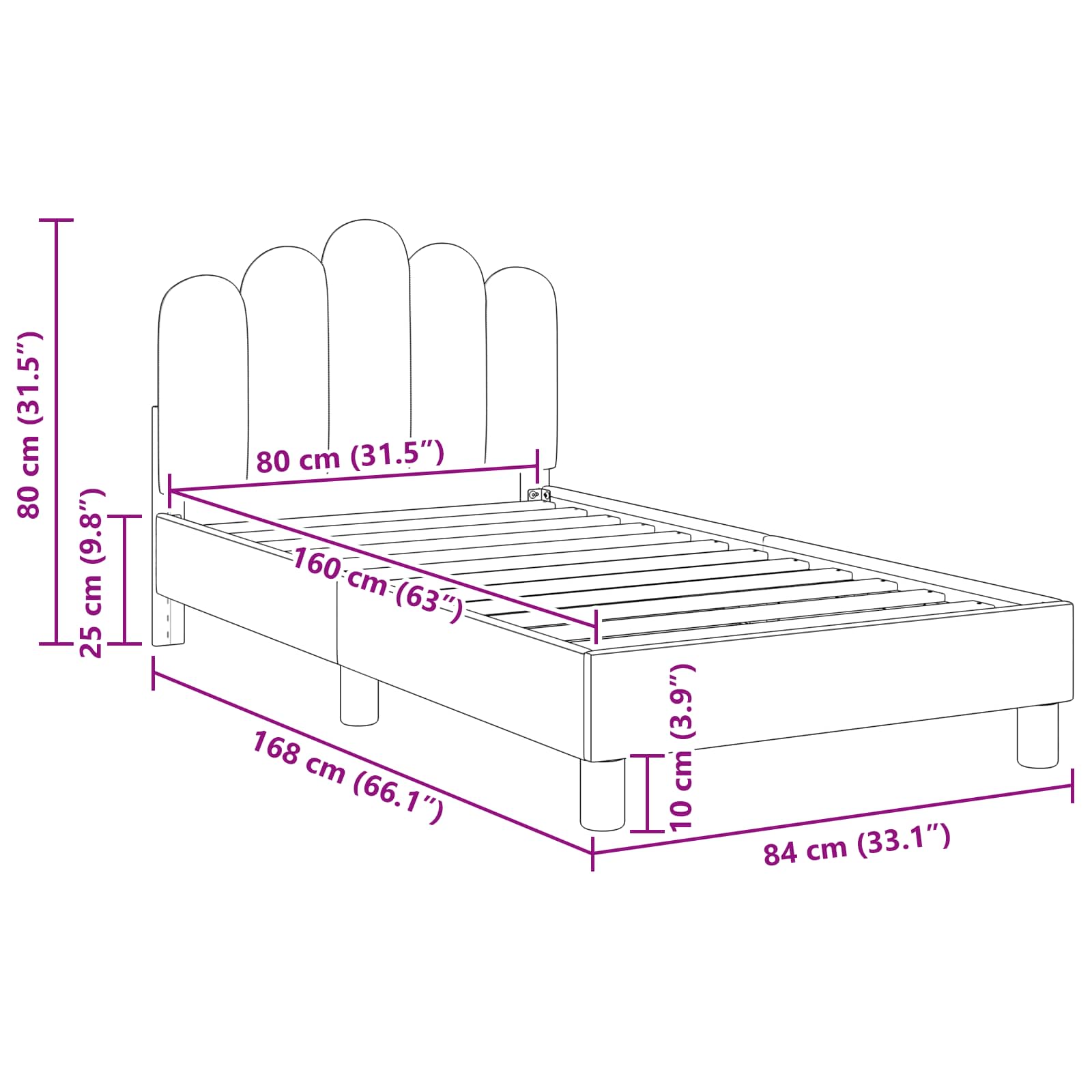 Peuterbedframe met hoofdbord Donkergrijs 80 x 160 cm Stof