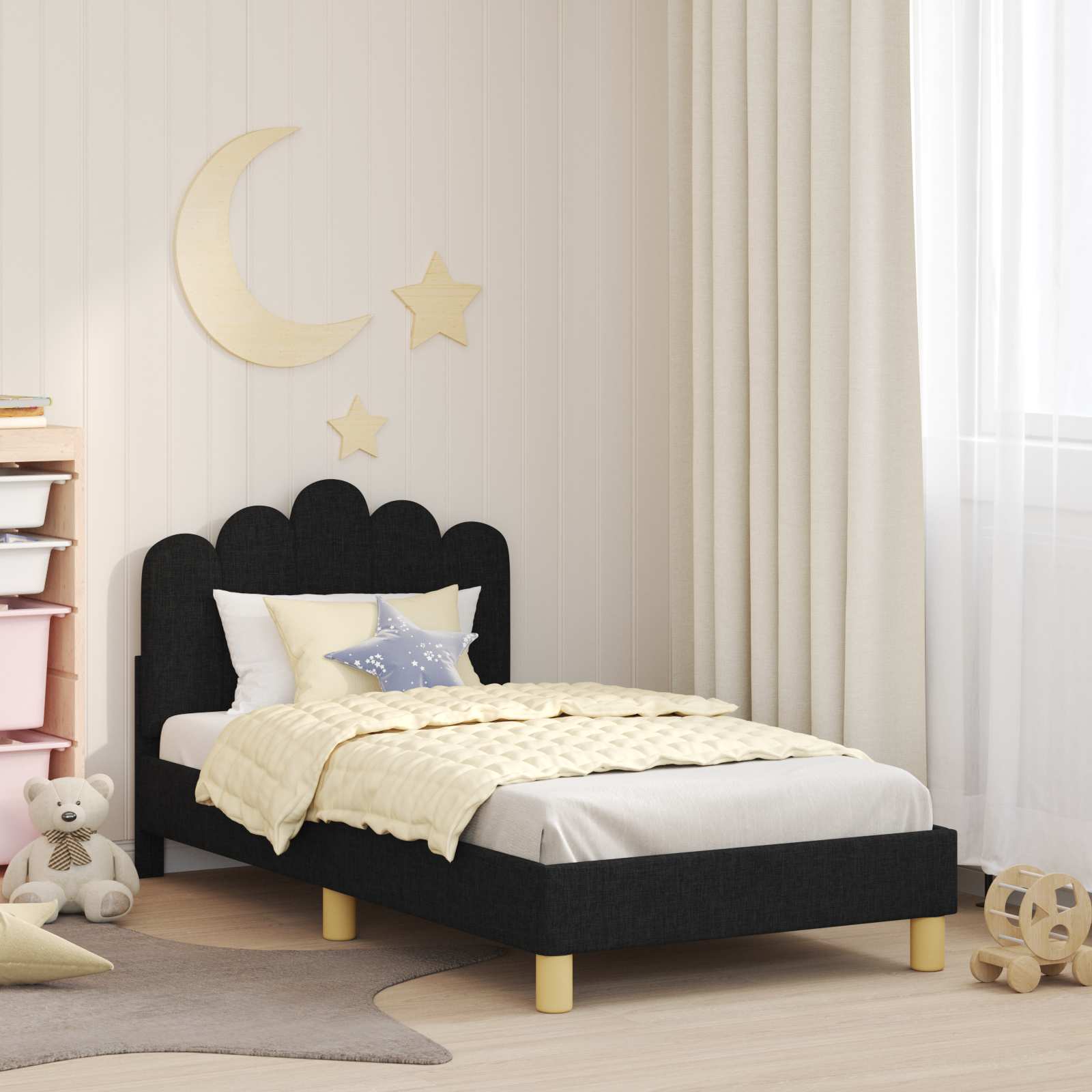 Peuterbedframe met hoofdbord Zwart 80 x 160 cm Stof