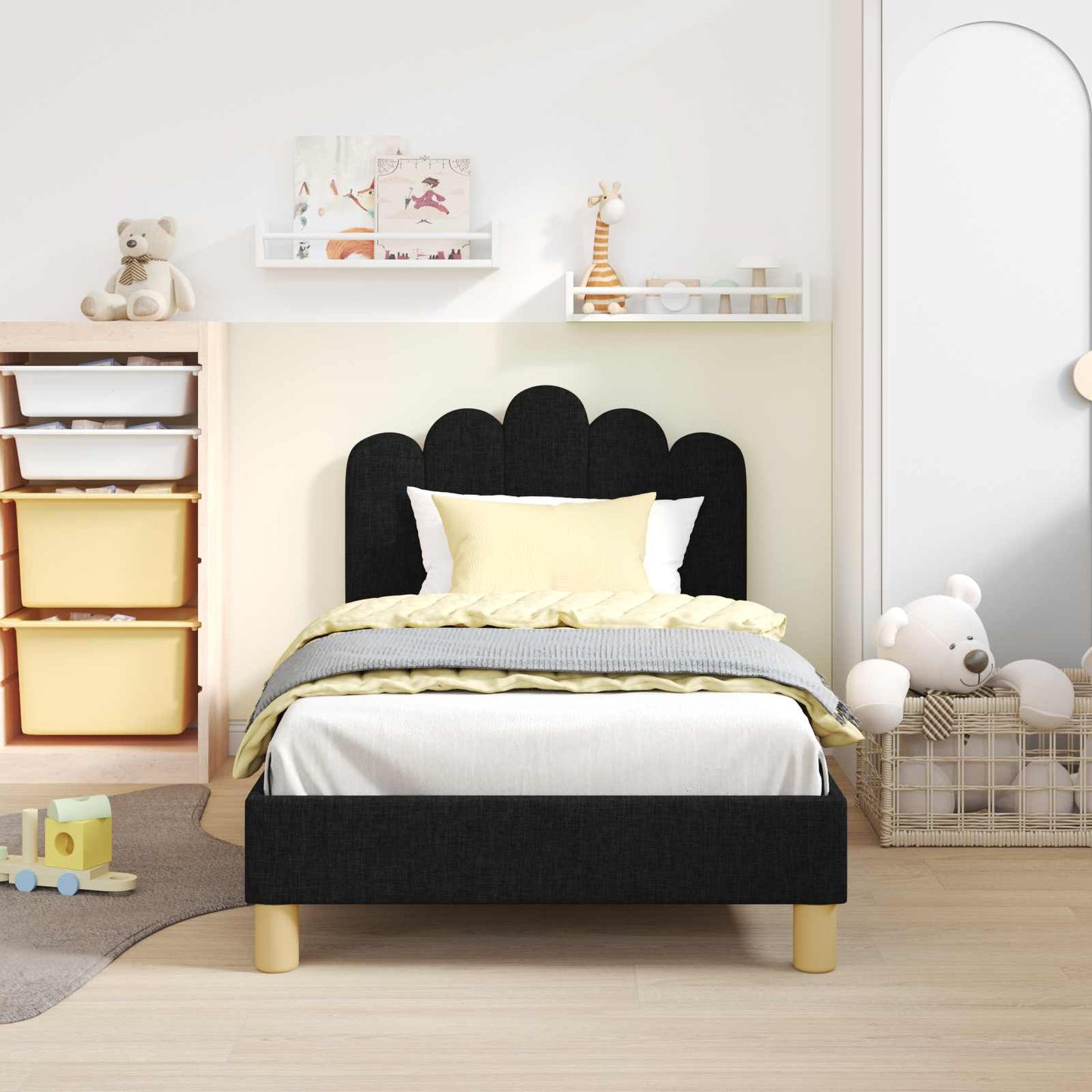 Peuterbedframe met hoofdbord Zwart 80 x 160 cm Stof