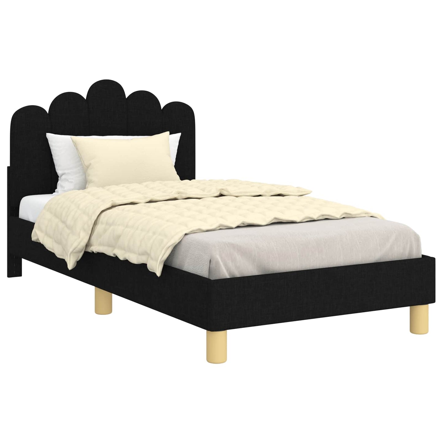 Peuterbedframe met hoofdbord Zwart 80 x 160 cm Stof