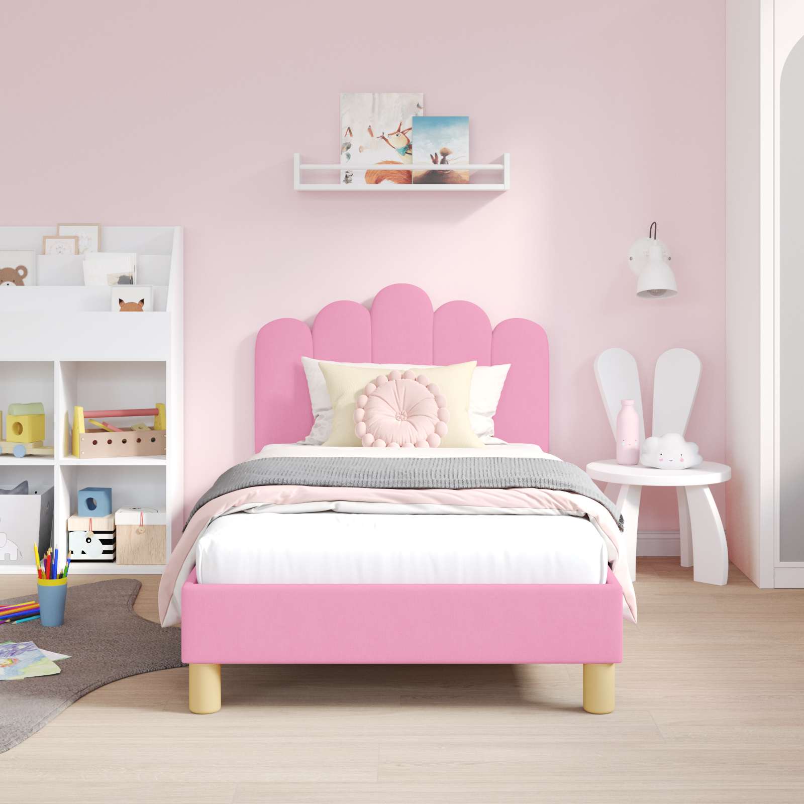 Bedframe voor kinderen met hoofdbord Roze 80 x 160 cm Stof