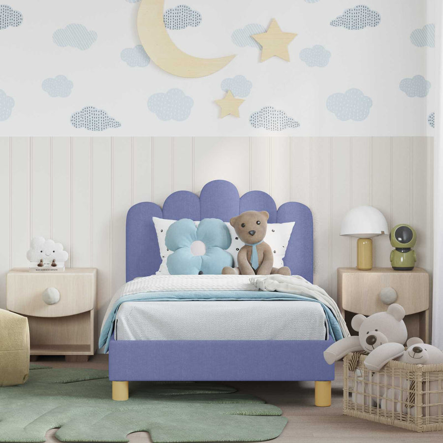 Peuterbedframe met hoofdbord Jeans Blauw 80 x 160 cm Stof