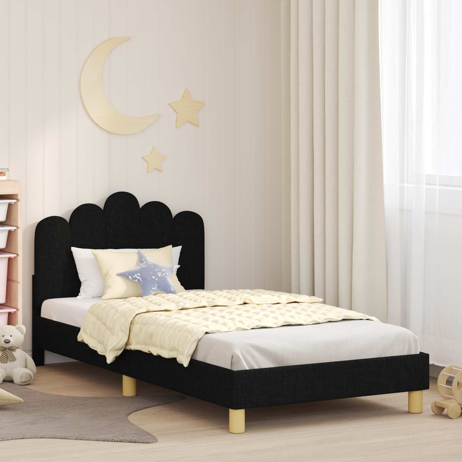 Peuterbedframe met hoofdbord Zwart 80 x 200 cm Stof