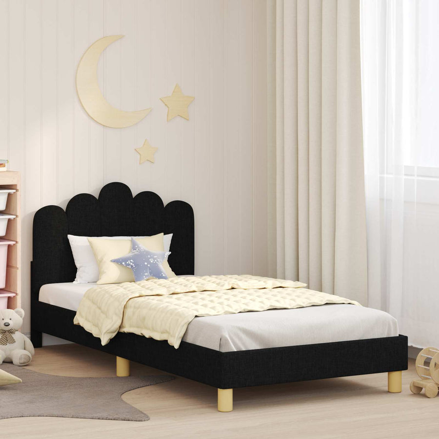 Peuterbedframe met hoofdbord Zwart 90 x 190 cm Stof
