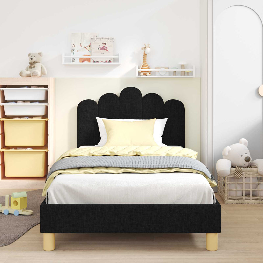 Peuterbedframe met hoofdbord Zwart 90 x 190 cm Stof