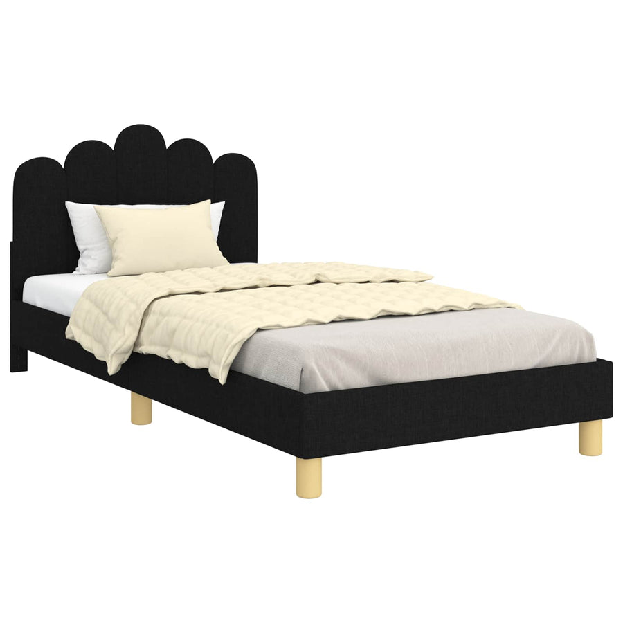 Peuterbedframe met hoofdbord Zwart 90 x 190 cm Stof