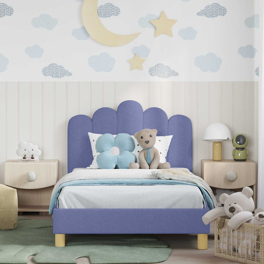 Peuterbedframe met hoofdbord Jeans Blauw 90 x 190 cm Stof