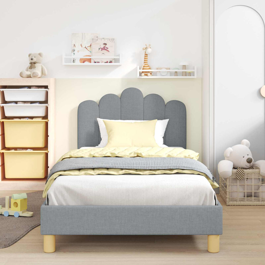 Peuterbedframe met hoofdbord Lichtgrijs 90 x 200 cm Stof