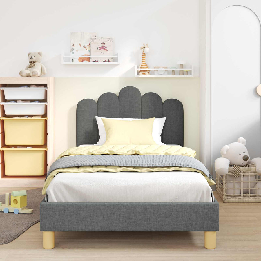 Peuterbedframe met hoofdbord Donkergrijs 90 x 200 cm Stof