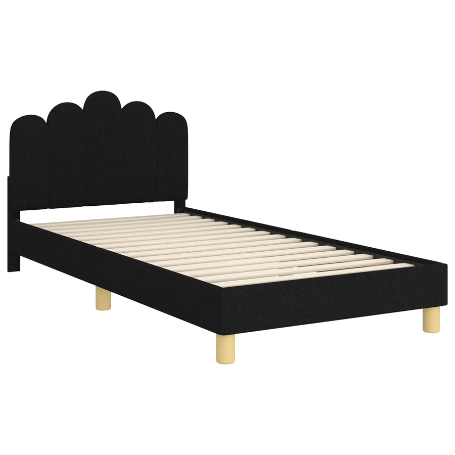 Peuterbedframe met hoofdbord Zwart 90 x 200 cm Stof