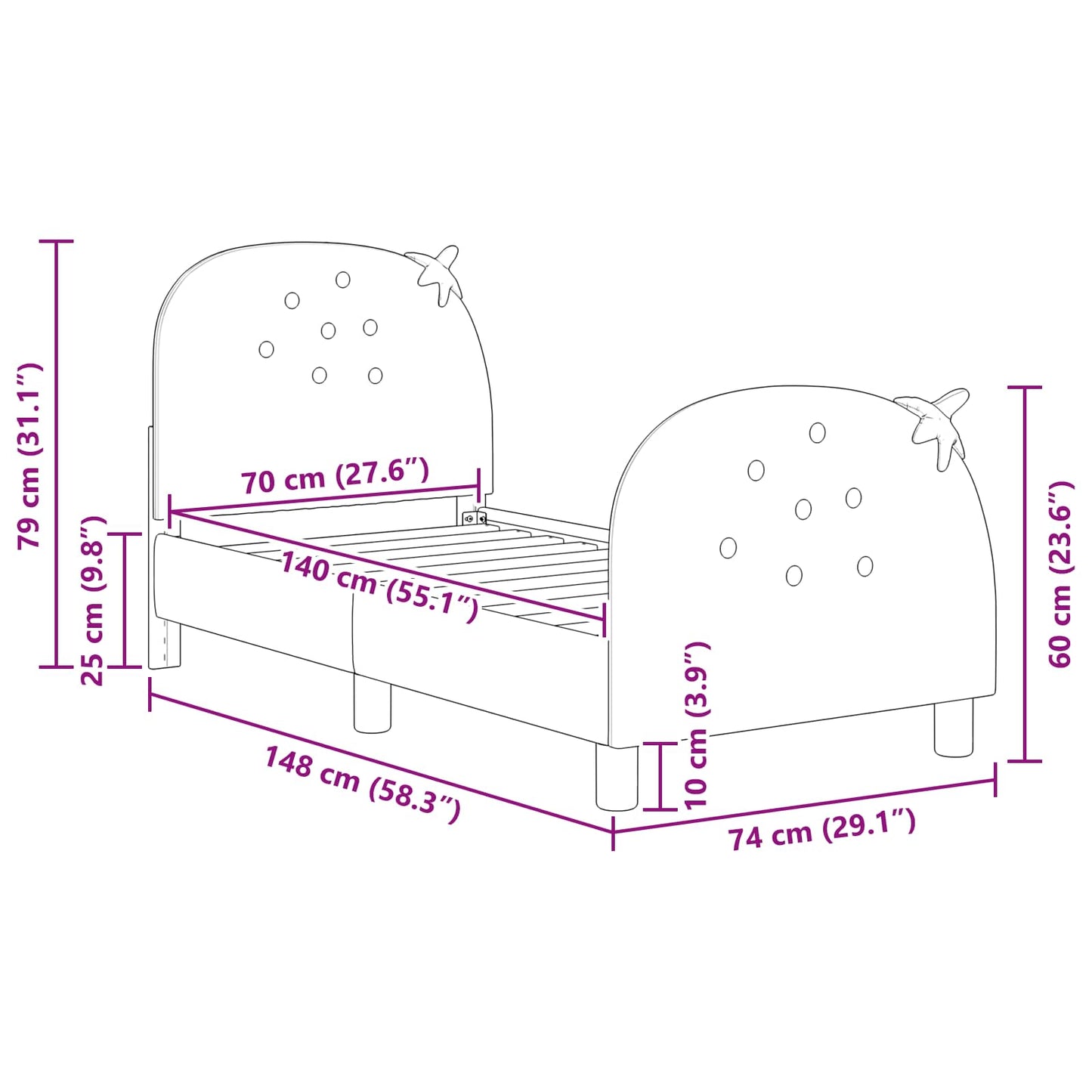 Peuterbedframe met hoofdbord Roze 70 x 140 cm Fluweel