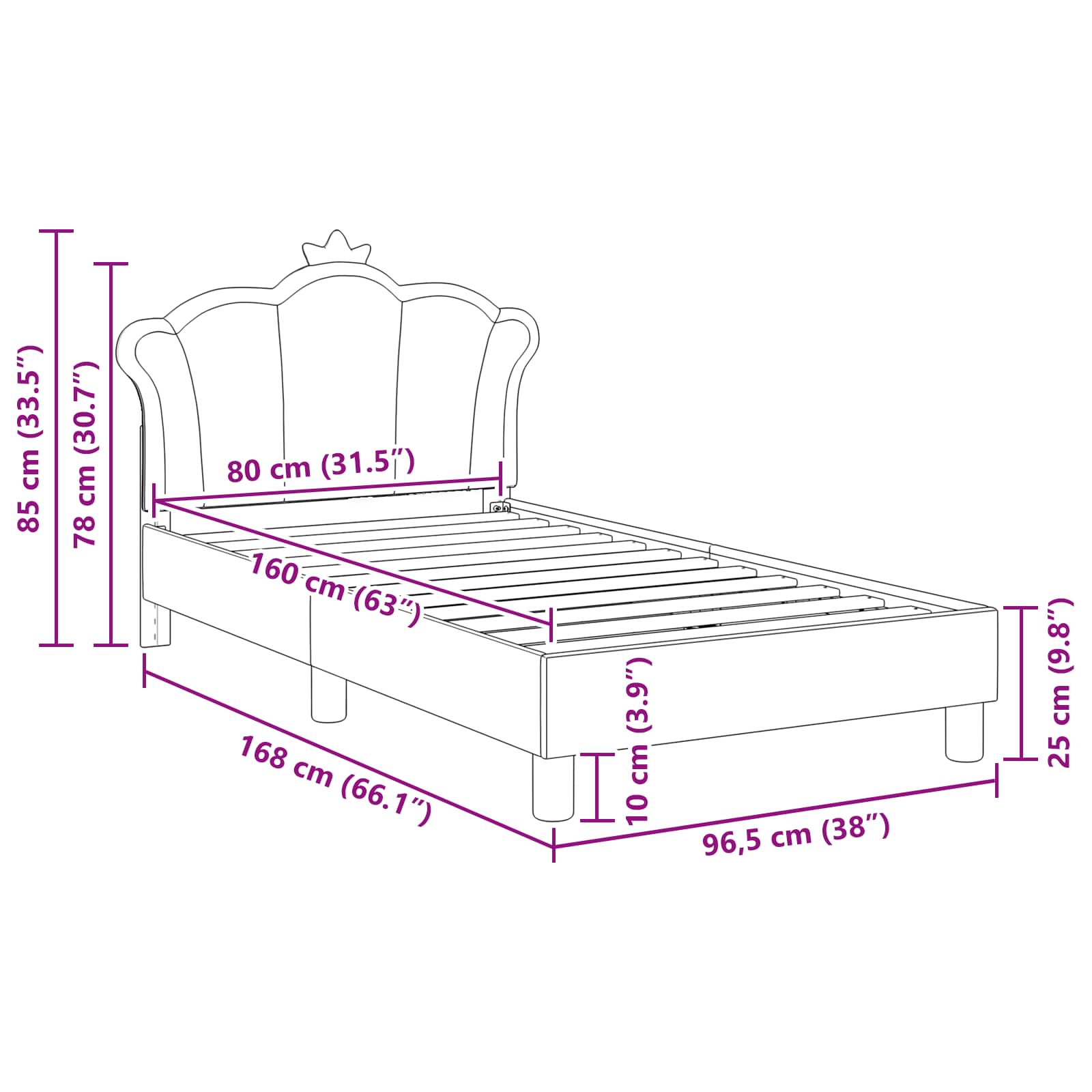 Bedframe voor kinderen met hoofdbord Roze 80 x 160 cm PU