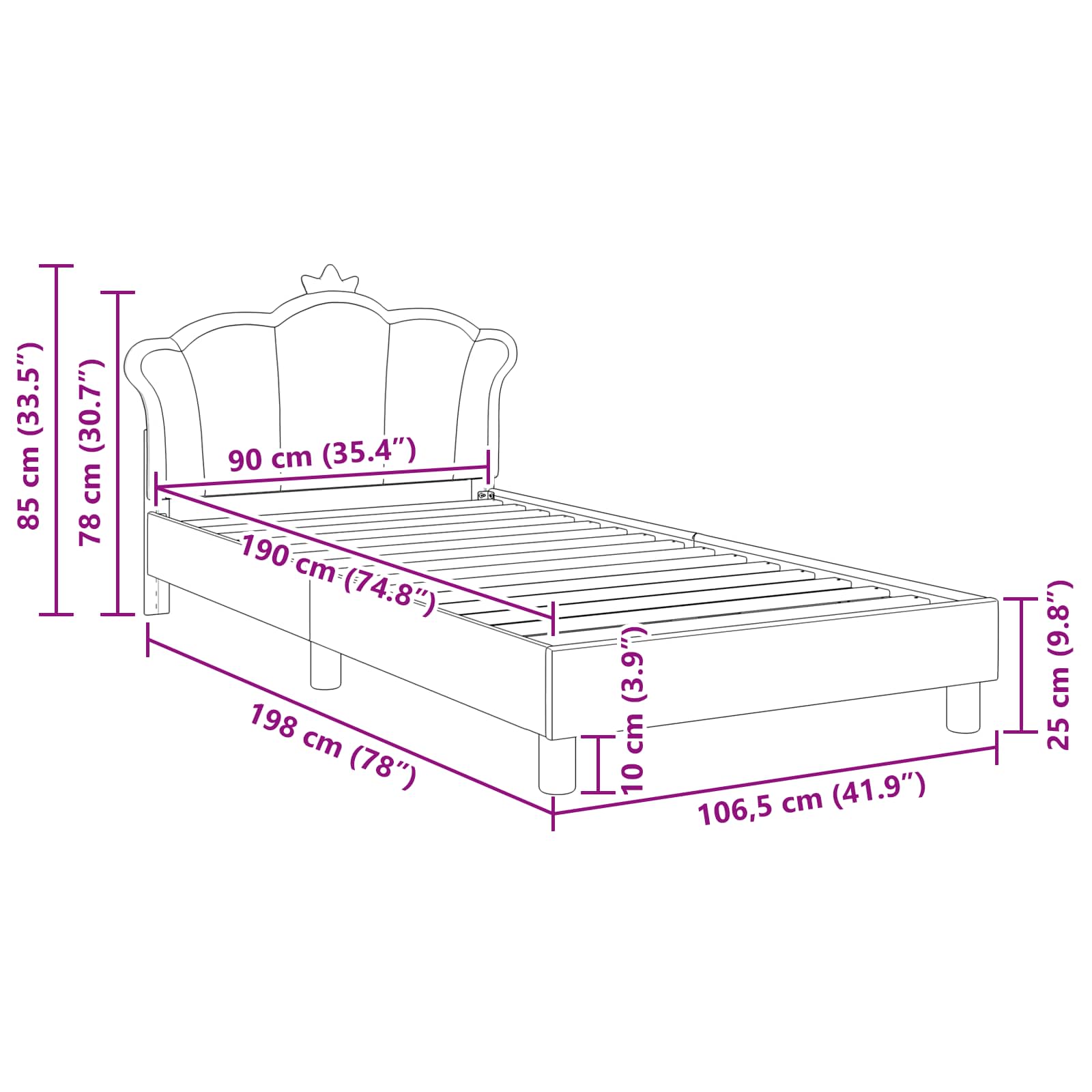 Bedframe voor kinderen met hoofdbord Roze 90 x 190 cm PU
