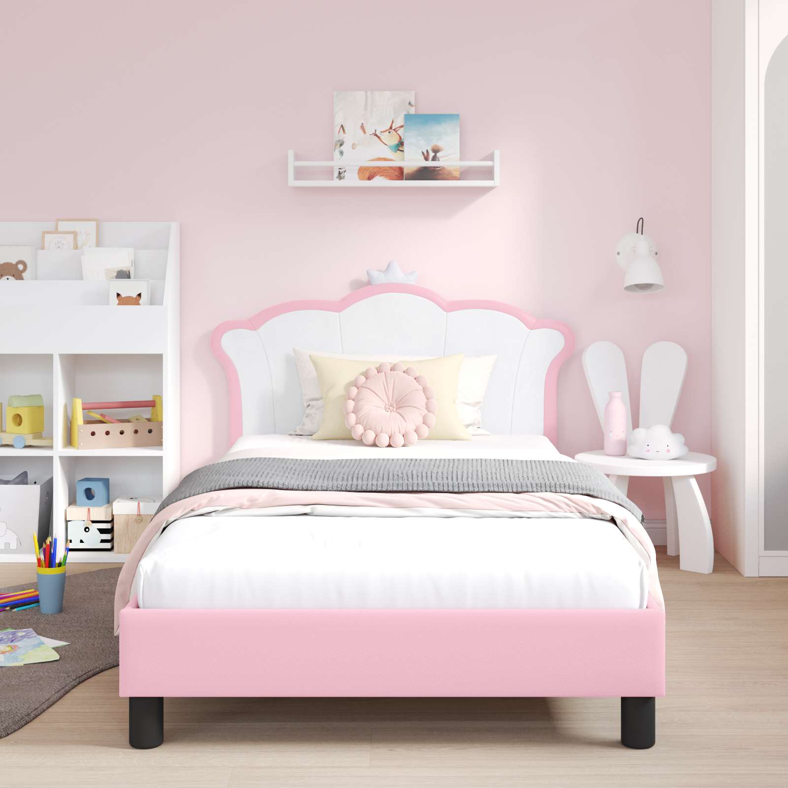Bedframe voor kinderen met hoofdbord Roze 90 x 200 cm PU