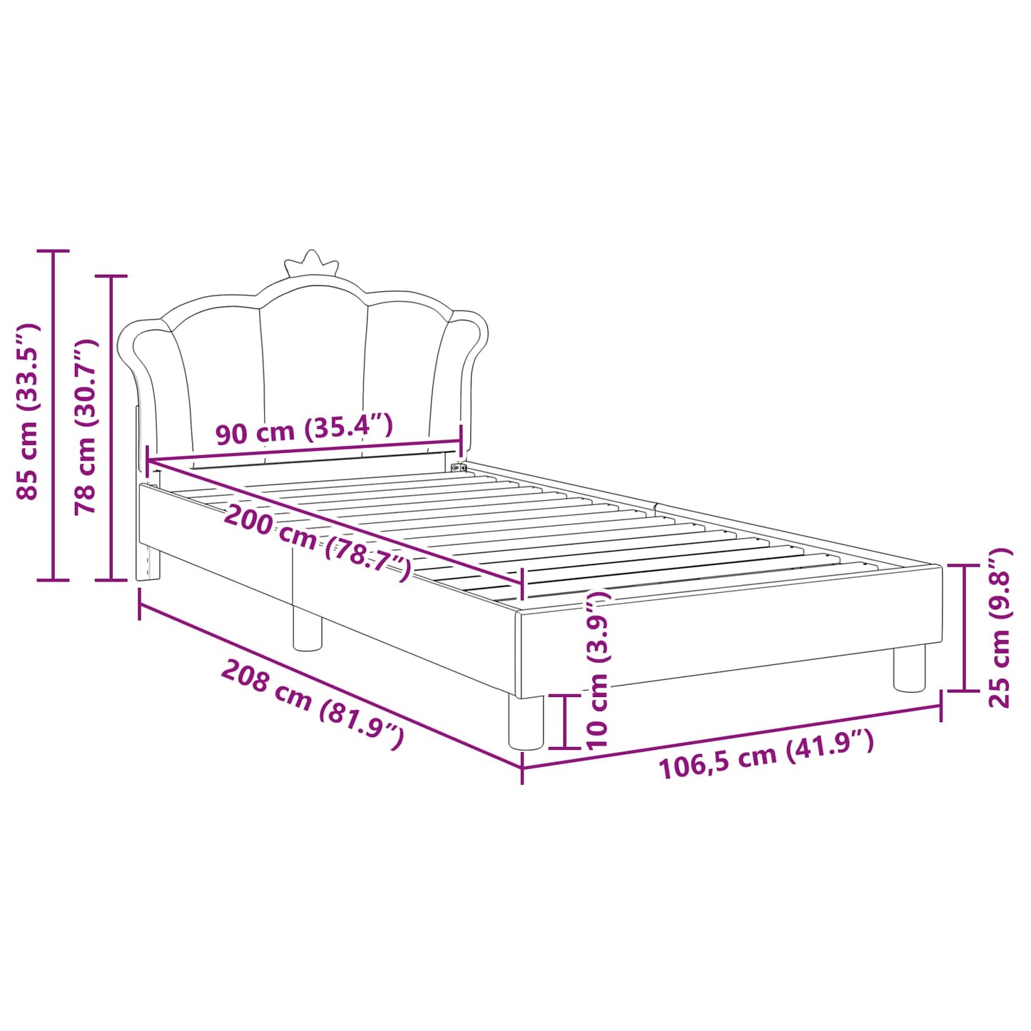Bedframe voor kinderen met hoofdbord Roze 90 x 200 cm PU