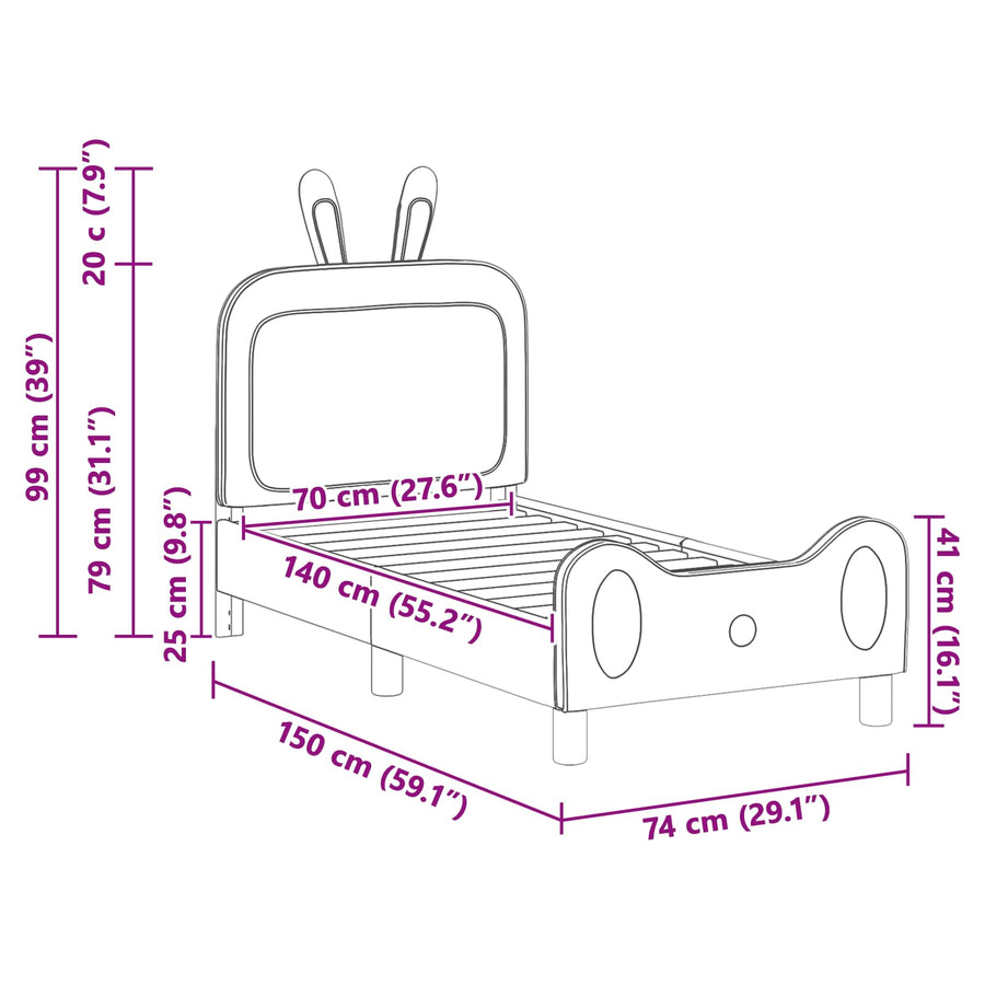 Peuterbedframe met hoofdbord met hoofdeinde Roze 70 x 140 cm PU