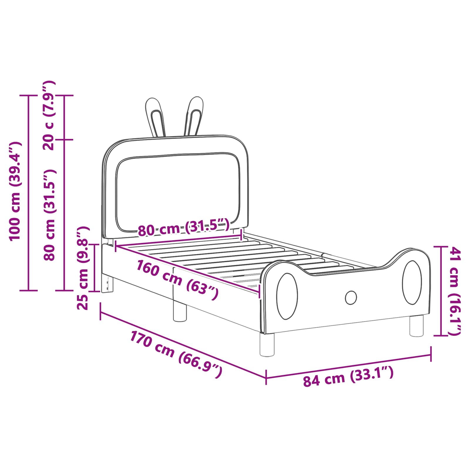 Bedframe voor kinderen met hoofdbord Roze 80 x 160 cm PU