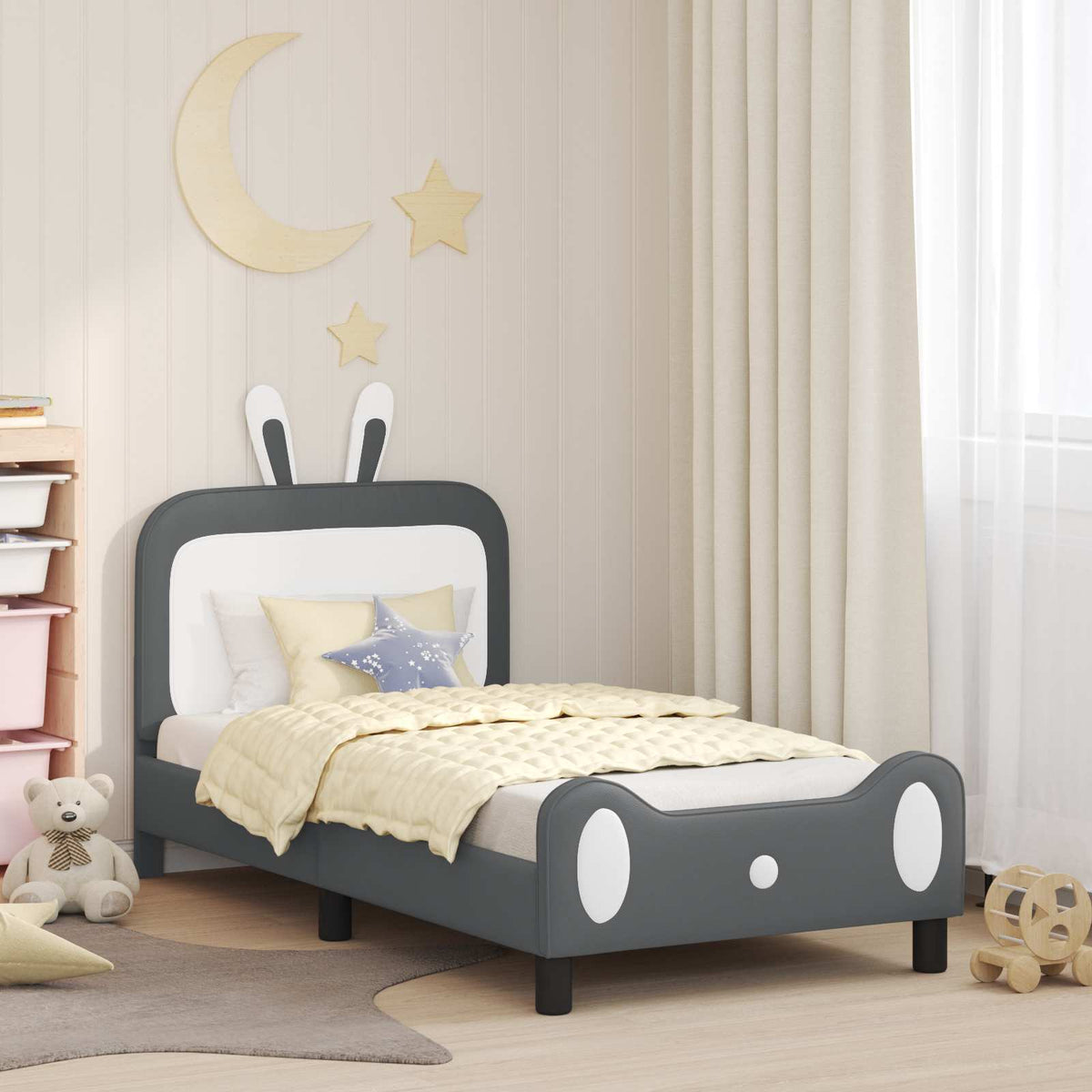 Bedframe voor kinderen met hoofdbord Lichtgrijs 80 x 160 cm PU