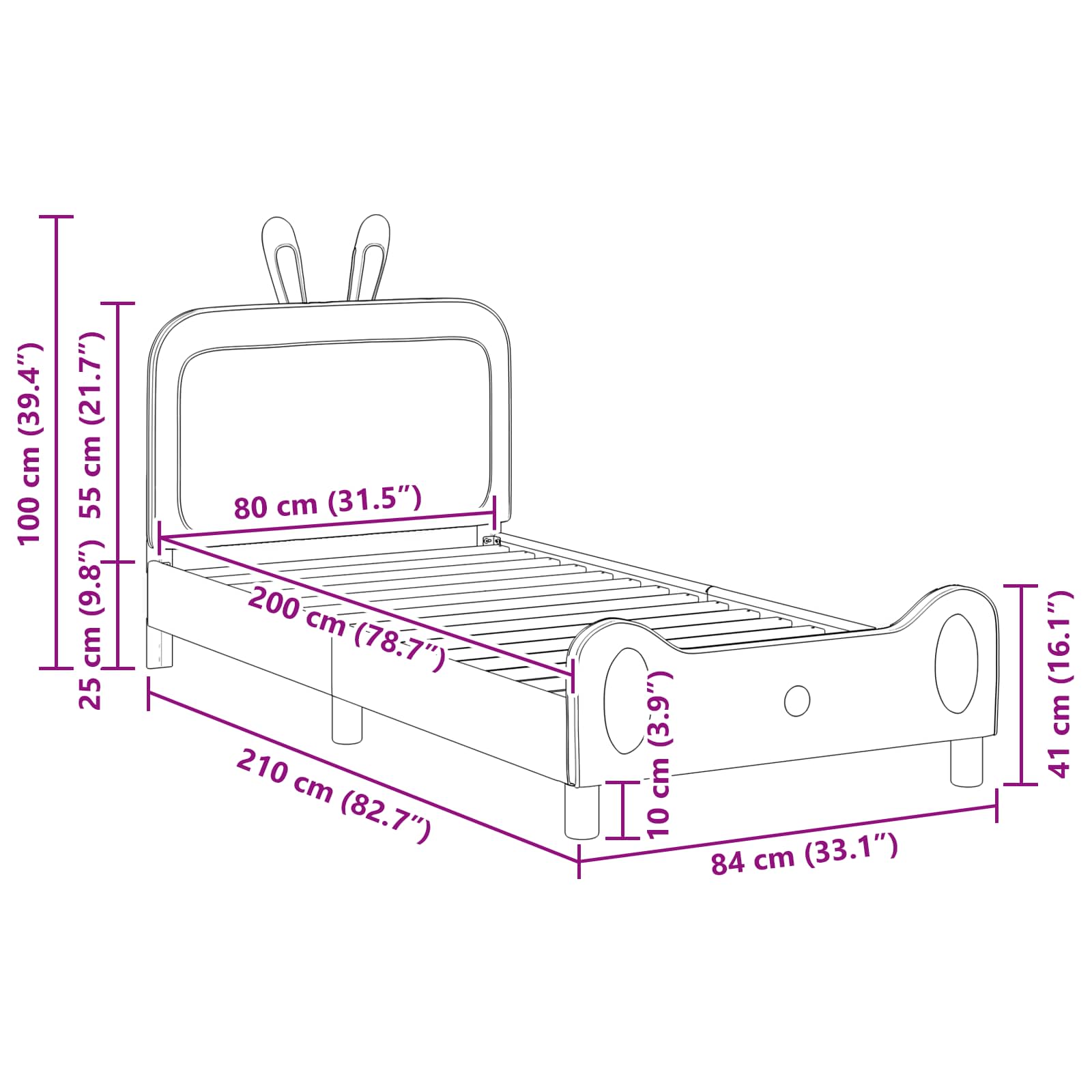 Bedframe voor kinderen met hoofdbord Lichtgrijs 80 x 200 cm PU