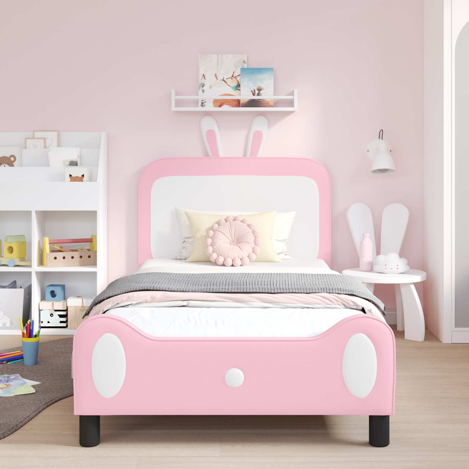 Bedframe voor kinderen met hoofdbord Roze 90 x 190 cm PU