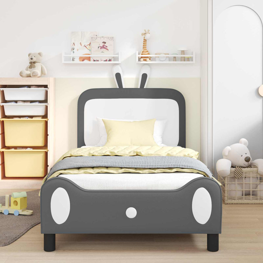 Bedframe voor kinderen met hoofdbord Lichtgrijs 90 x 190 cm PU