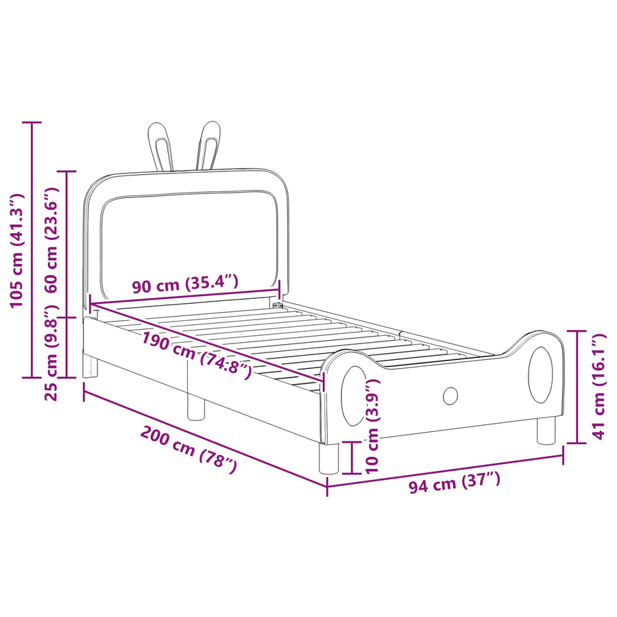 Bedframe voor kinderen met hoofdbord Lichtgrijs 90 x 190 cm PU