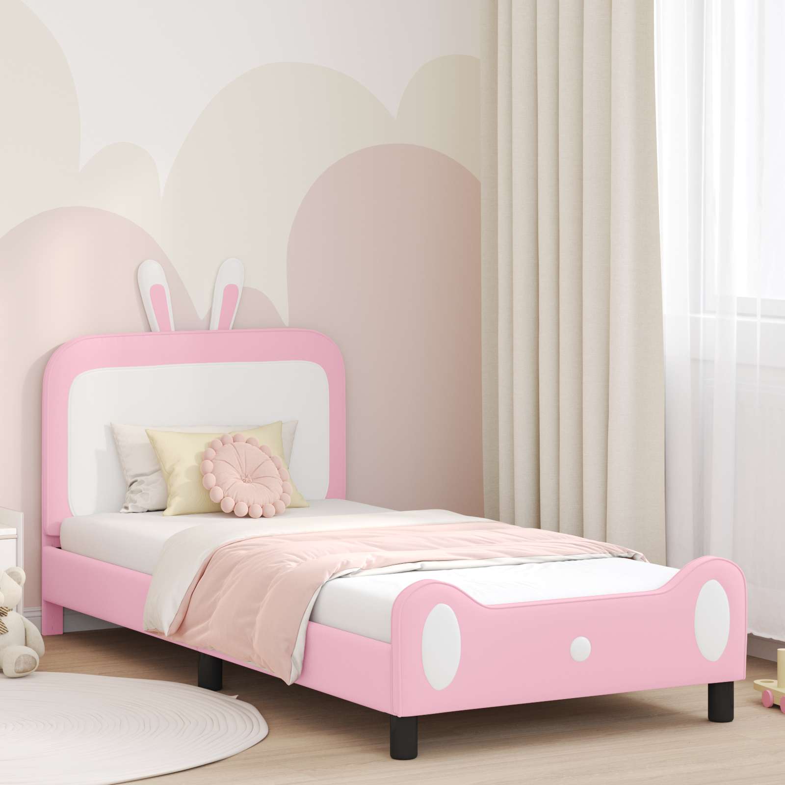 Bedframe voor kinderen met hoofdbord Roze 90 x 200 cm PU