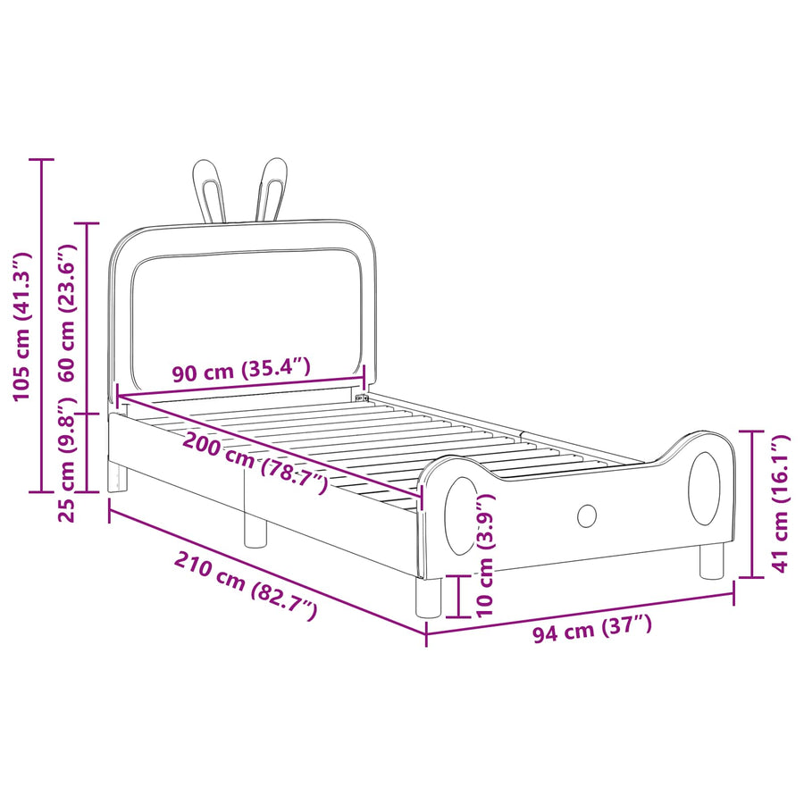 Bedframe voor kinderen met hoofdbord Lichtgrijs 90 x 200 cm PU