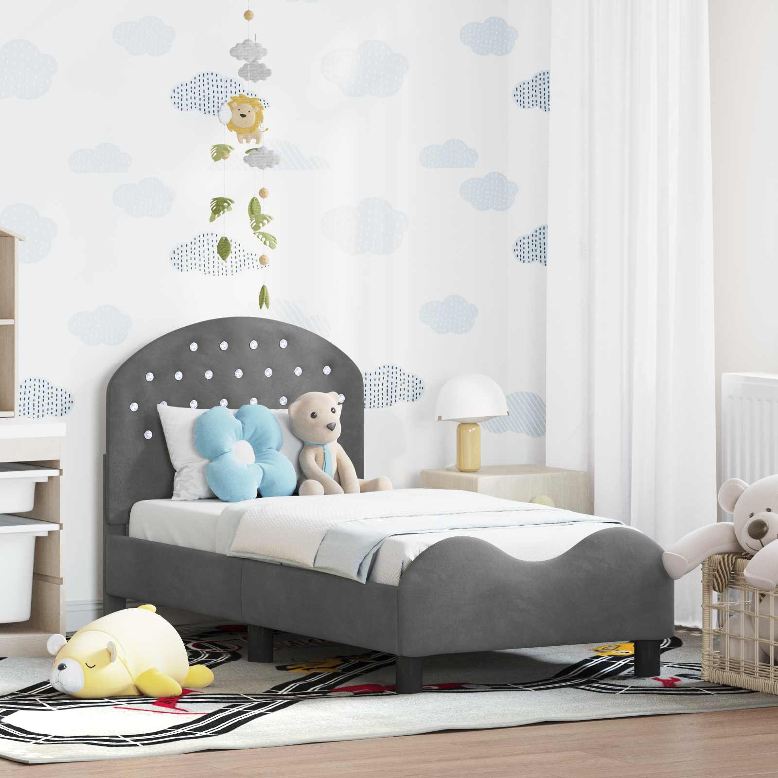 Peuterbedframe met hoofdbord Donkergrijs 70 x 140 cm Fluweel