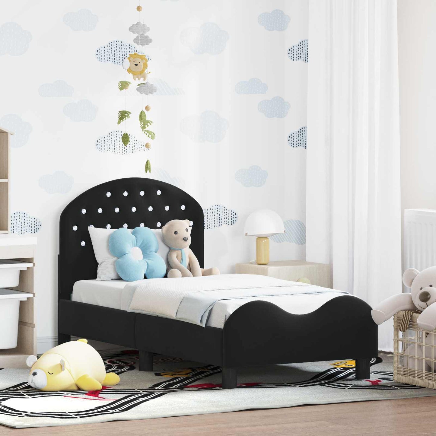 Peuterbedframe met hoofdbord Zwart 70 x 140 cm Fluweel