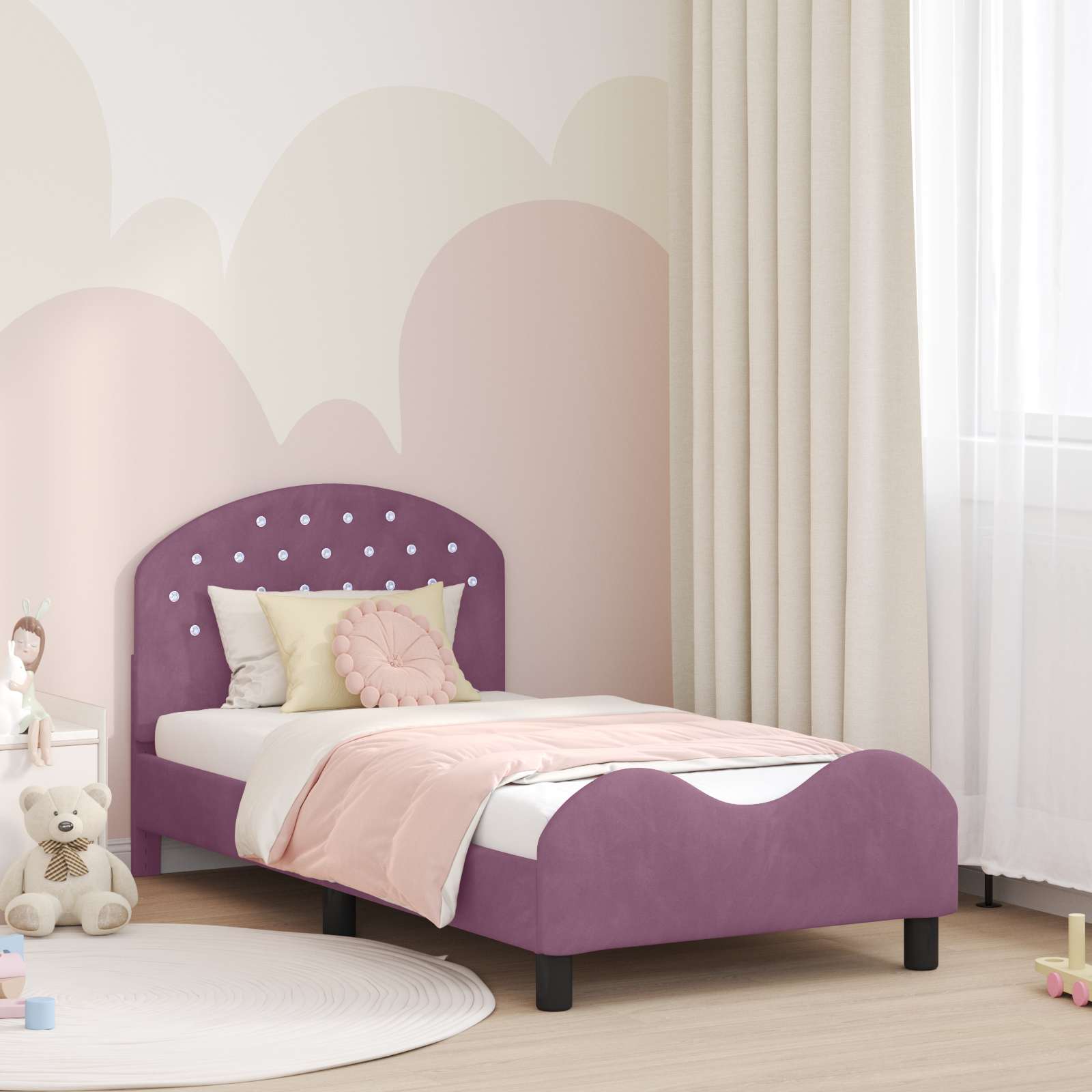 Bedframe voor kinderen met hoofdbord Paars 80 x 160 cm Fluweel