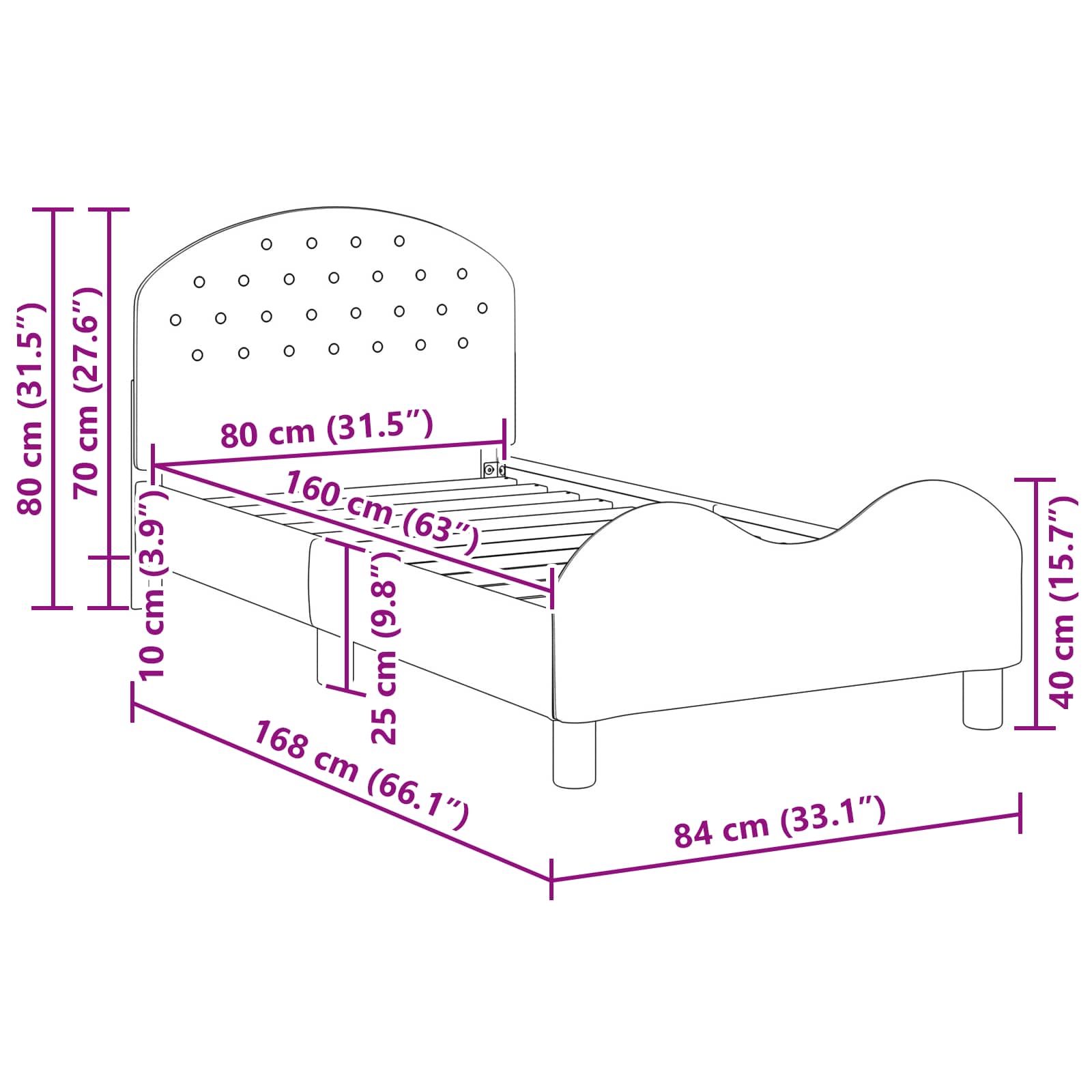 Bedframe voor kinderen met hoofdbord Paars 80 x 160 cm Fluweel